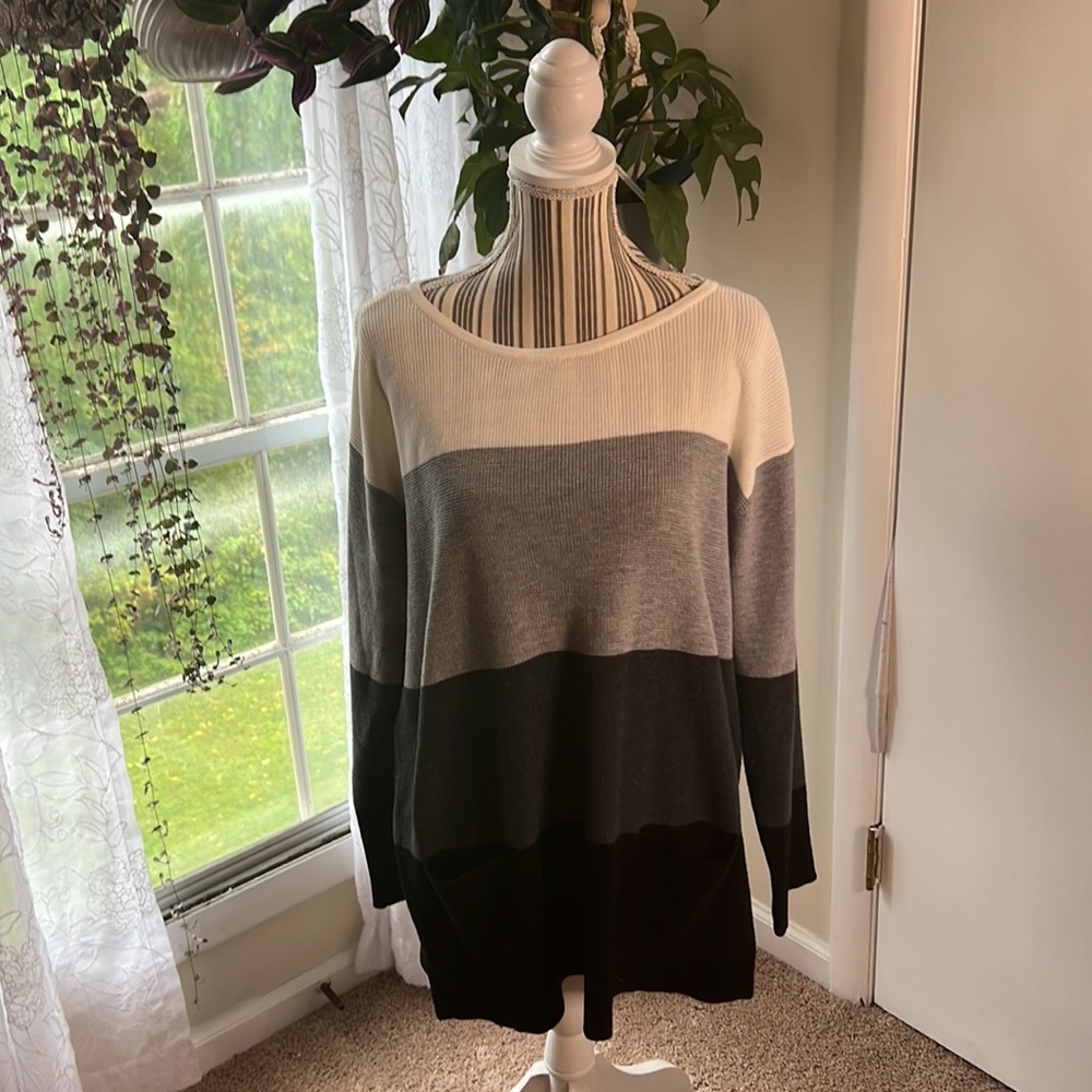 Vince Camuto Color Block Pullover Knit Sweater w/ Front Pockets Size XL